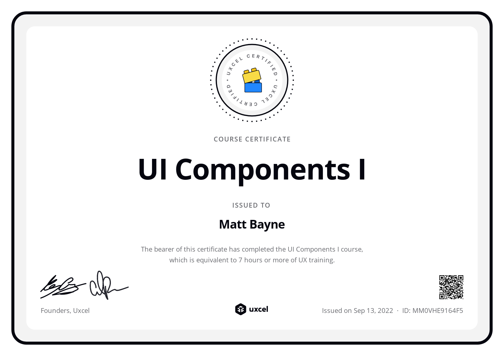 Matt Bayne's certificate